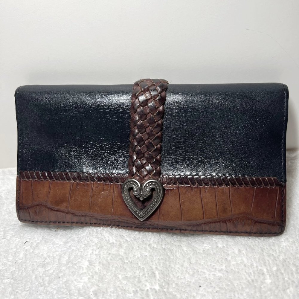 Brighton-Black & Brown Crocodile Check Book Cover- Compartments-Old School